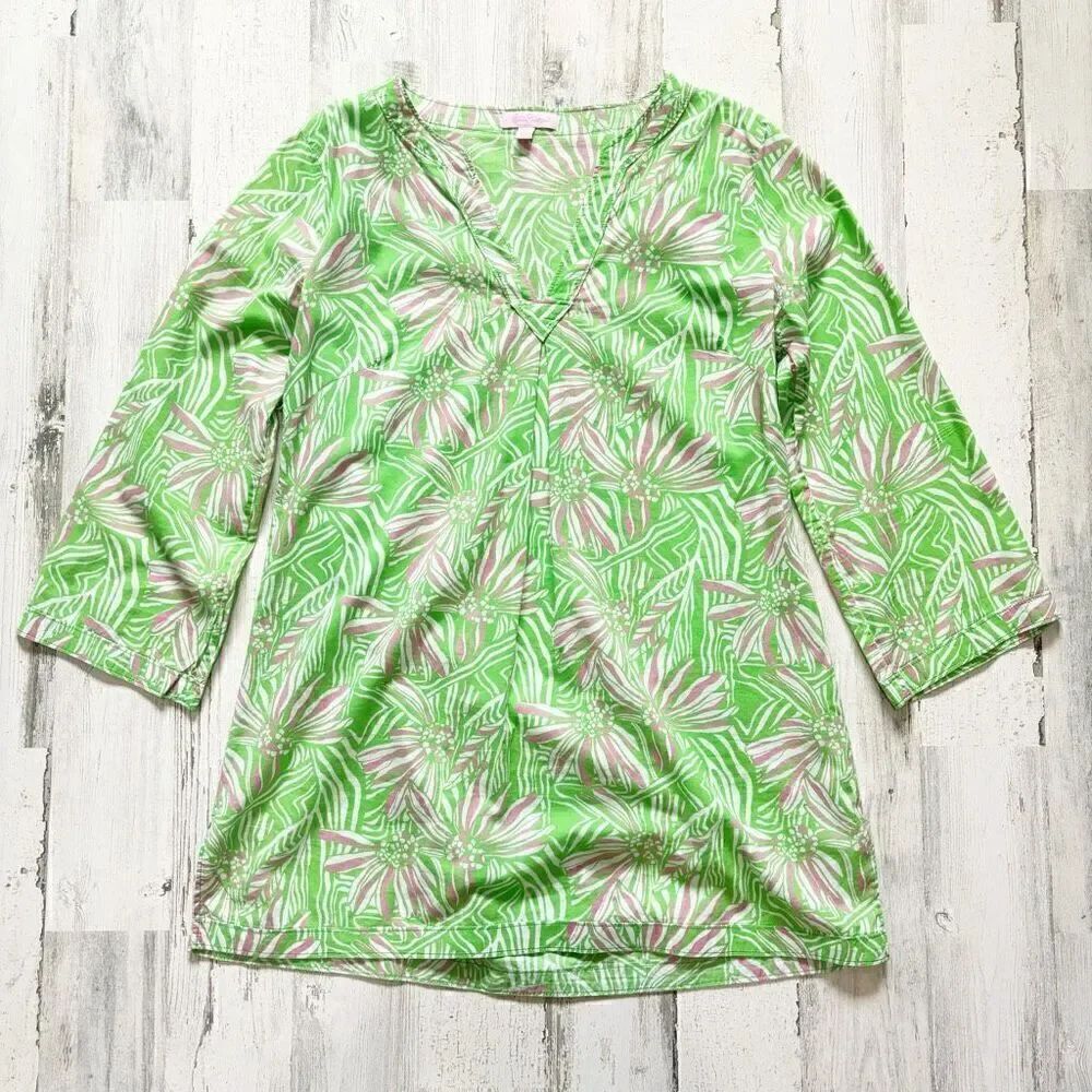 Lilly Pulitzer Daisy Darling Stretch Tunic Top Pink/Green/White Size M